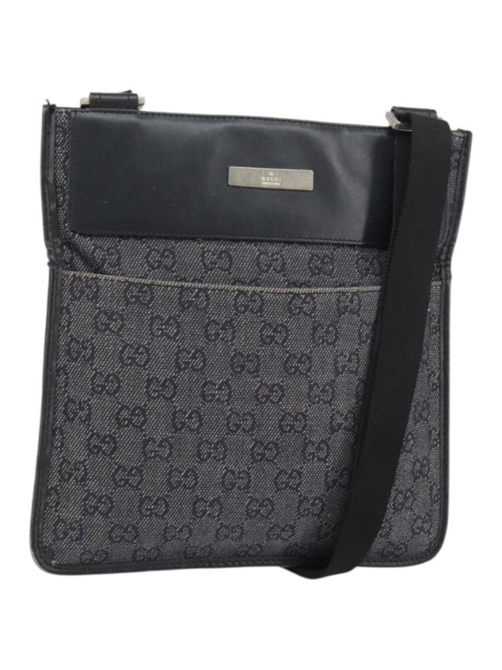 Authentic GUCCI GG Canvas Shoulder Bag Black Silver 27639
